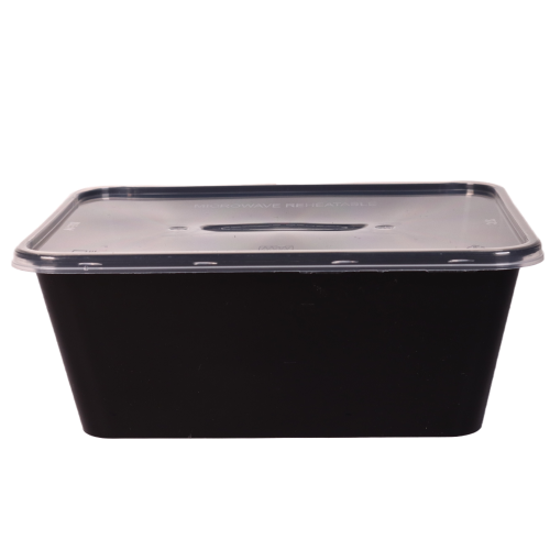 Bhagwati - Rectangle Container 14-1000 ml, Black with Lid (Pack of 50)