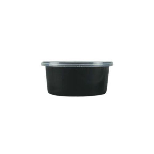 Kushi - Black Round Container with Lid, 300 ml (Pack of 50)