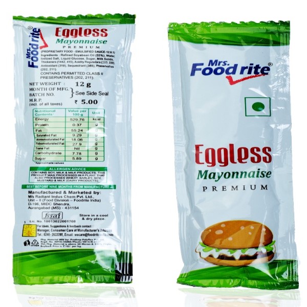 Foodrite (Meal Time) - Eggless Mayonnaise Premium Sachet, 12 gm (Pack of 60)