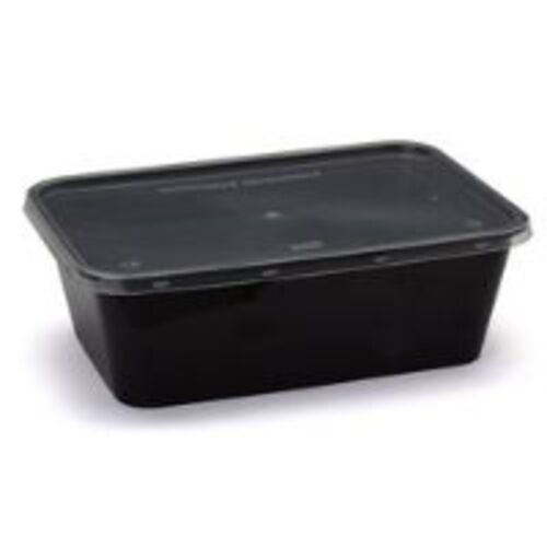 Bhagwati - Rectangle Container 14-650 ml, Black with Lid (Pack of 50)