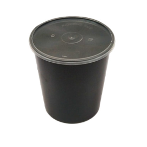 Damati - Round Container [Tall], 750 ml, Black with Lid (Pack of 500)