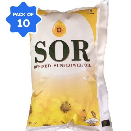 SOR - Refined Sunflower Oil, 1 L (Pack of 10)