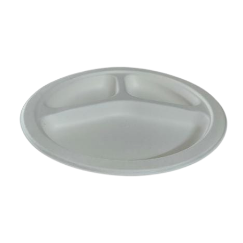 Fomex - 10 Inch 3 Compartment Bagasse Round Plate, (Pack of 125)