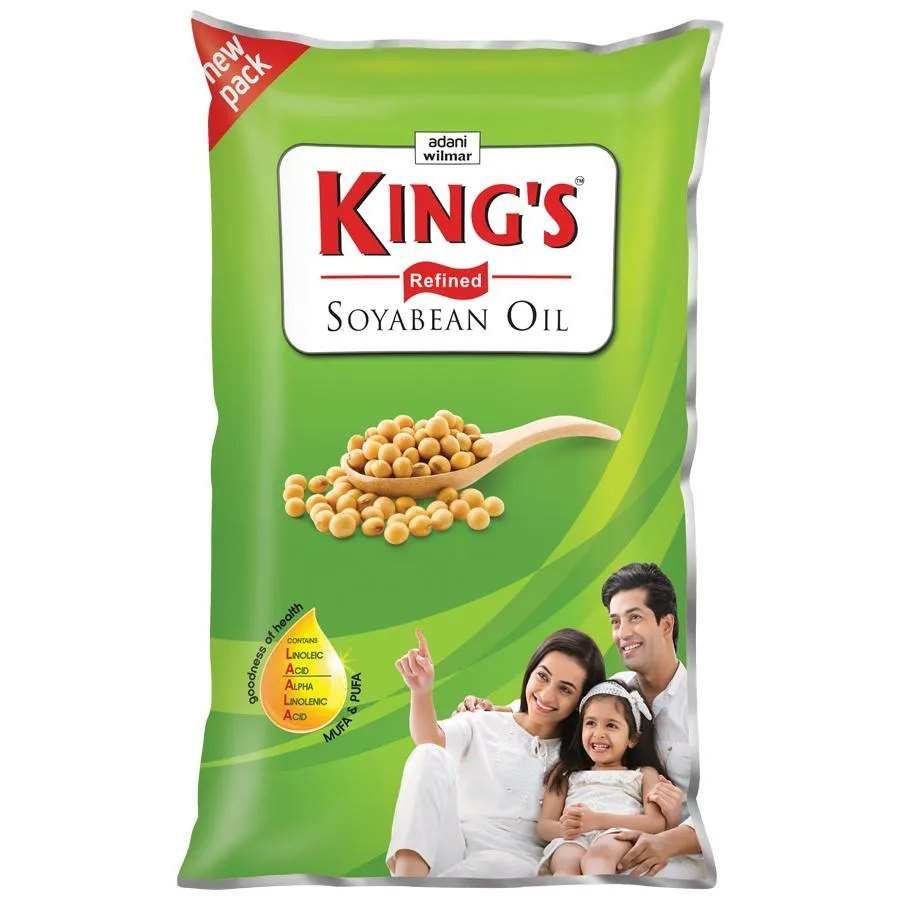 Kings - Refined Soyabean Oil, 840 gm Pouch (Pack of 12)