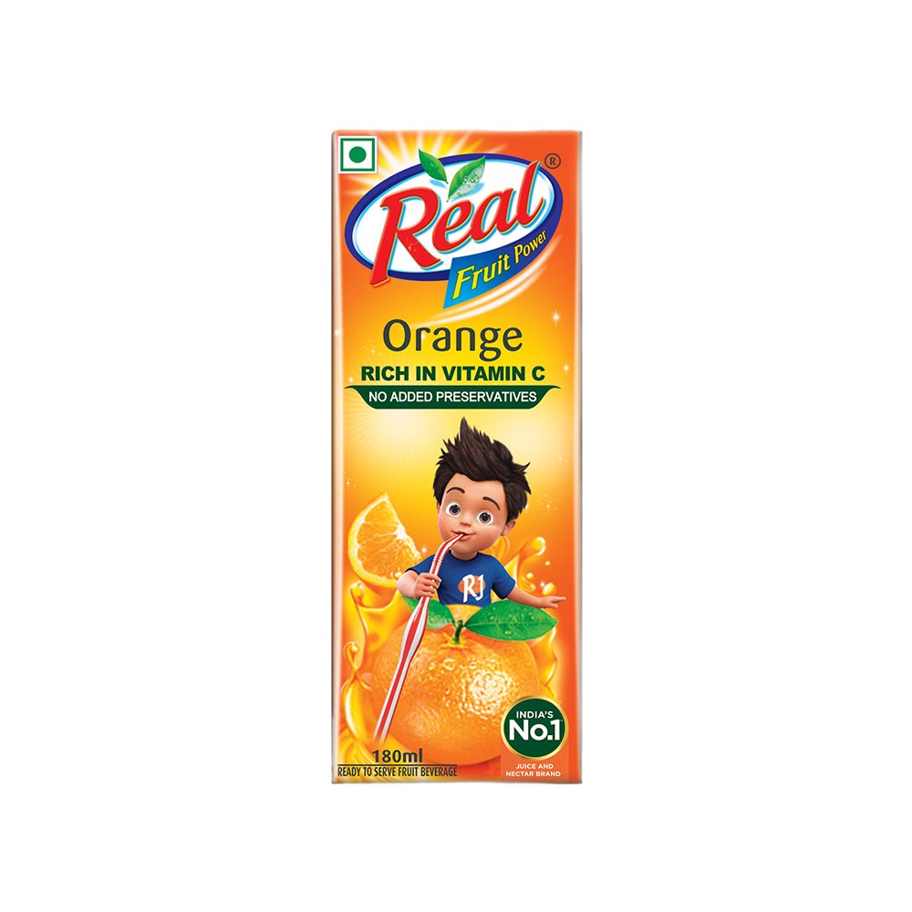 Real - Orange Juice, 180 ml (Pack of 30)