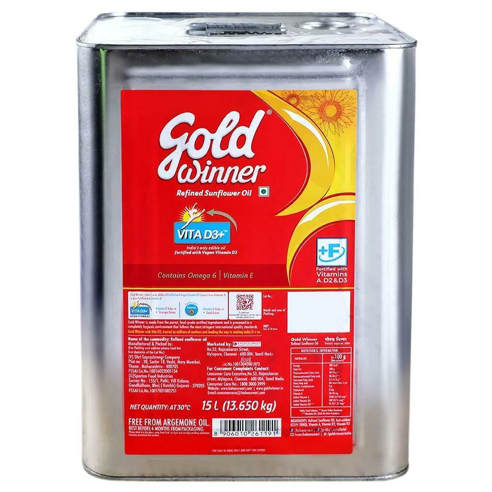 Gold Winner - Refined Sunflower Oil, 15 L Tin