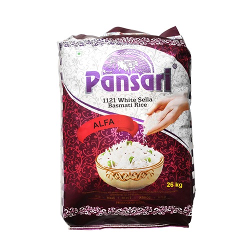 Pansari - White 1121 Sella Basmati Alfa Rice, 26 Kg