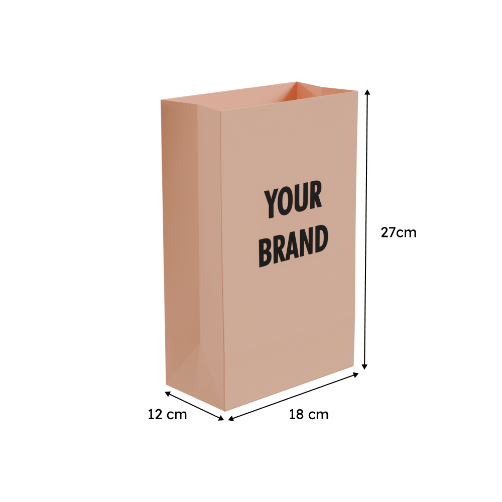 Custom Printed Kraft Paper Bag w/o Handle: W:18 x G:12 x H:27 cm, 80 GSM, (Pack of 1000)