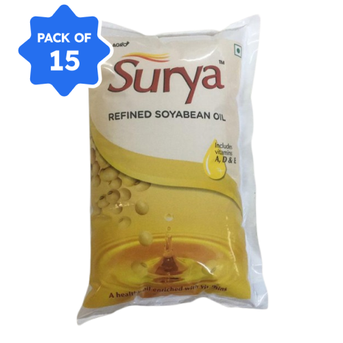 Surya - Refined Soyabean Oil, 1 L Pouch (Pack of 15)