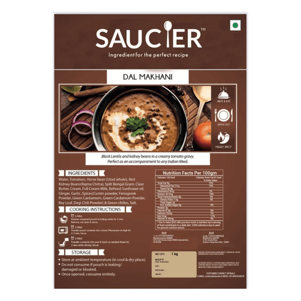 Saucier - RTE Dal Makhani, 1 Kg (Ambient/Retort)