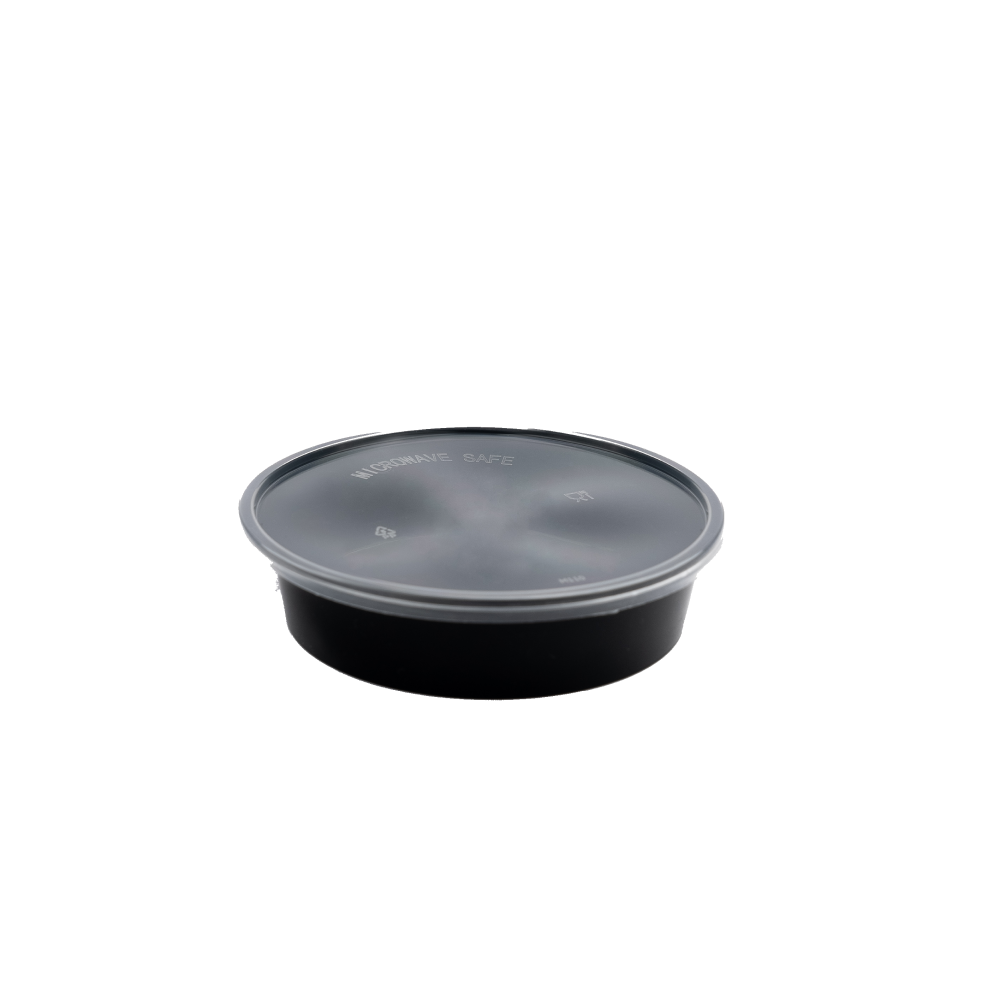 Damati - Round Container [Flat], 250 ml, Black with Lid (Pack of 50)