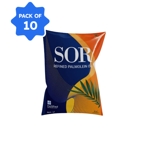 SOR - Refined Palmolein Oil, 1 L Pouch (Pack of 10)