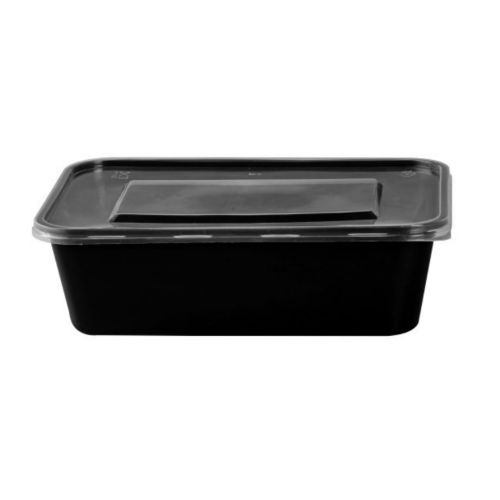 Black Rectangle Container with Lid, 650 ml (Pack of 50)