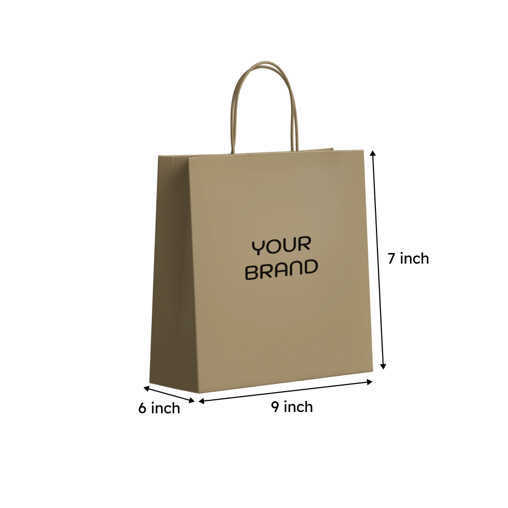 Custom Printed Kraft Paper Bag: W:9 X G:6 X H:7 inches, 100 GSM (Pack of 1000)