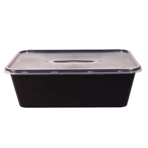 Bhagwati - Rectangle Container 14-750 ml, Black with Lid (Pack of 50)