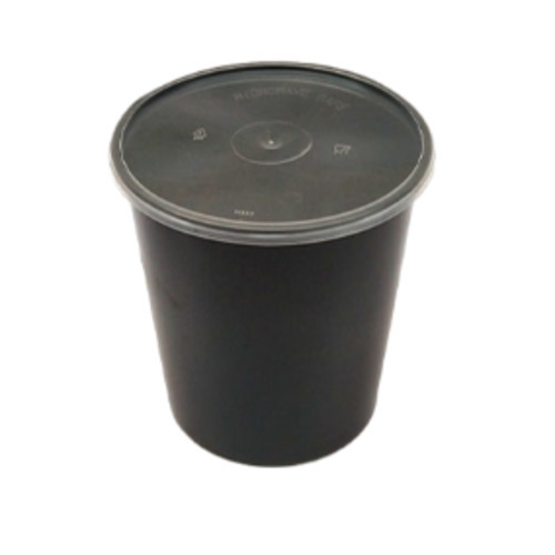 Bhagwati - Round Container 03-750 ml, Black with Lid (Pack of 100)