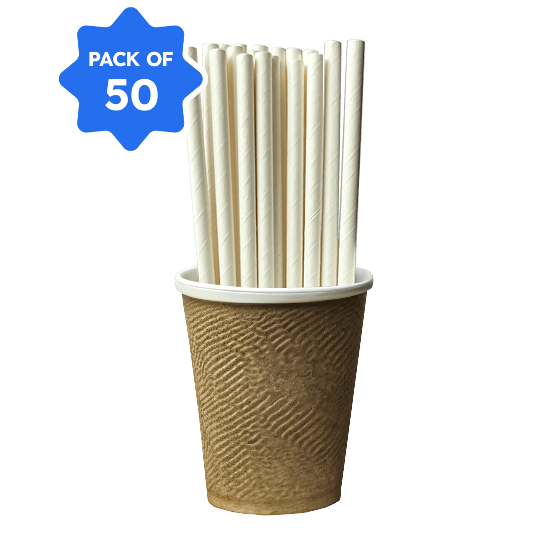 White Paper Straws, 8 mm x 197 mm (330 GSM) (Pack of 50)