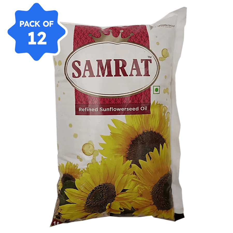 Samrat - Refined Sunflower Oil, 1 L Pouch (Pack of 12)