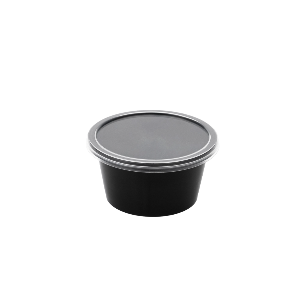 Damati - Round Container, 100 ml, Black with Lid (Pack of 1000)