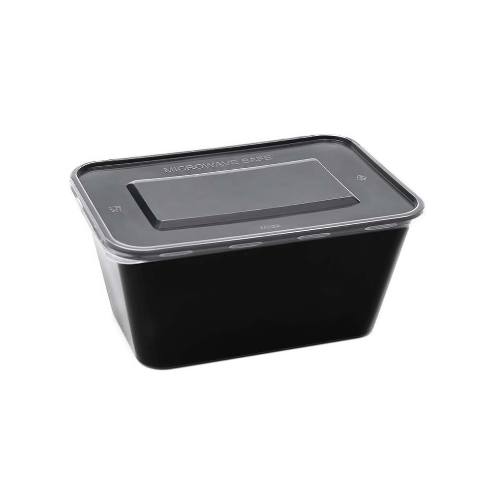 Kushi - Black Rectangle Container with Lid, 1000 ml (Pack of 50)