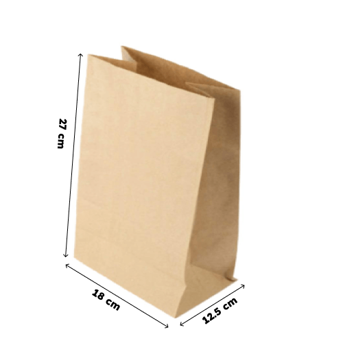 Kraft Paper Bag, 80 GSM, (W:18 X G:12.5 X H:27 cms) (Pack of 100)