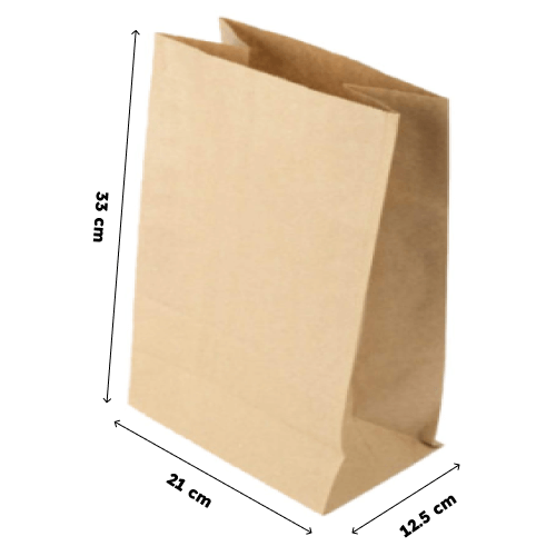 Kraft Paper Bag, 60 GSM, W:21 X G:12.5 X H:33 cm, (Pack of 100)