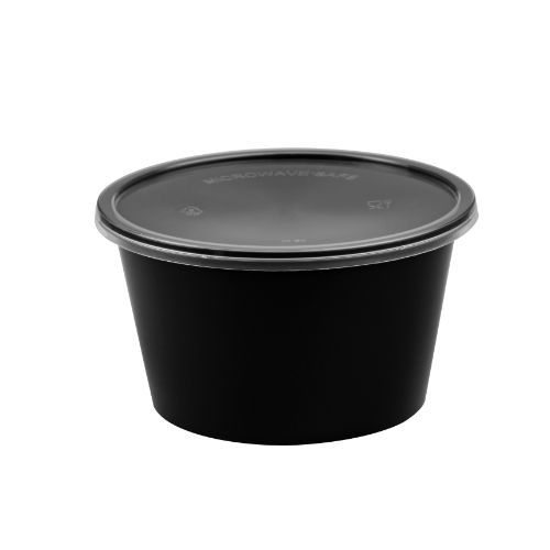 Black Round Container with Lid, 500 ml (Pack of 50)