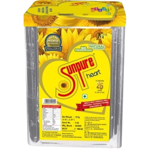 Sunpure - Refined Sunflower Oil, (16.48 L) 15 Kg Tin