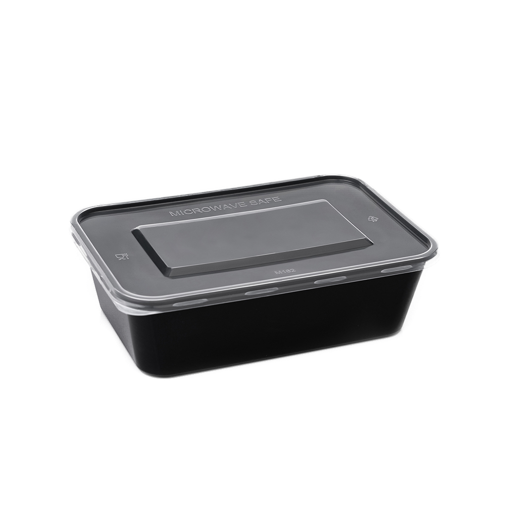 Damati - Rectangle Container, 650 ml, Black with Lid (Pack of 500)