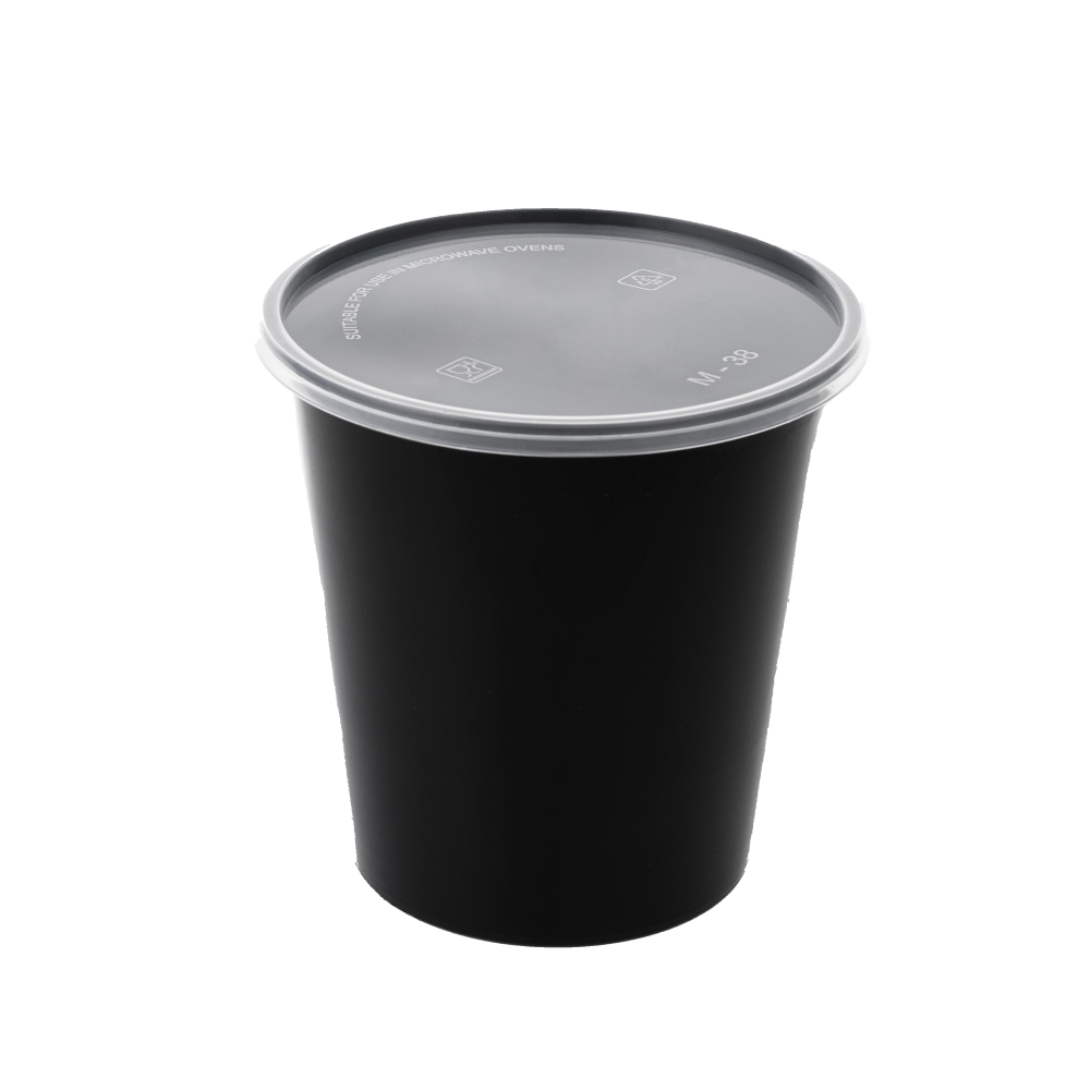 Damati - Round Container [Tall], 1000 ml, Black with Lid (Pack of 50)
