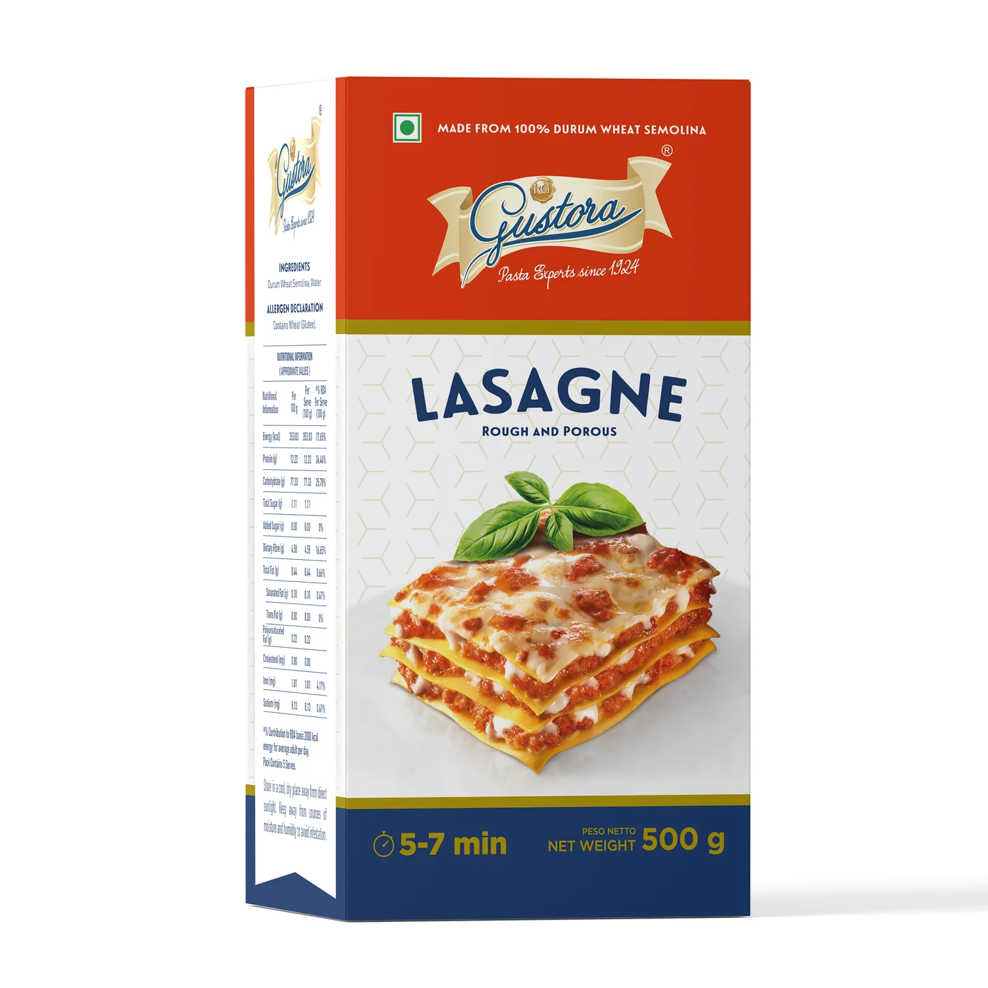 Gustora - Lasagna Pasta Sheet, 500 gm