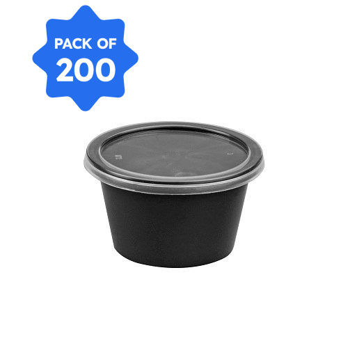 Bhagwati - Round Container 00-50 ml, Black with Lid (Pack of 200)