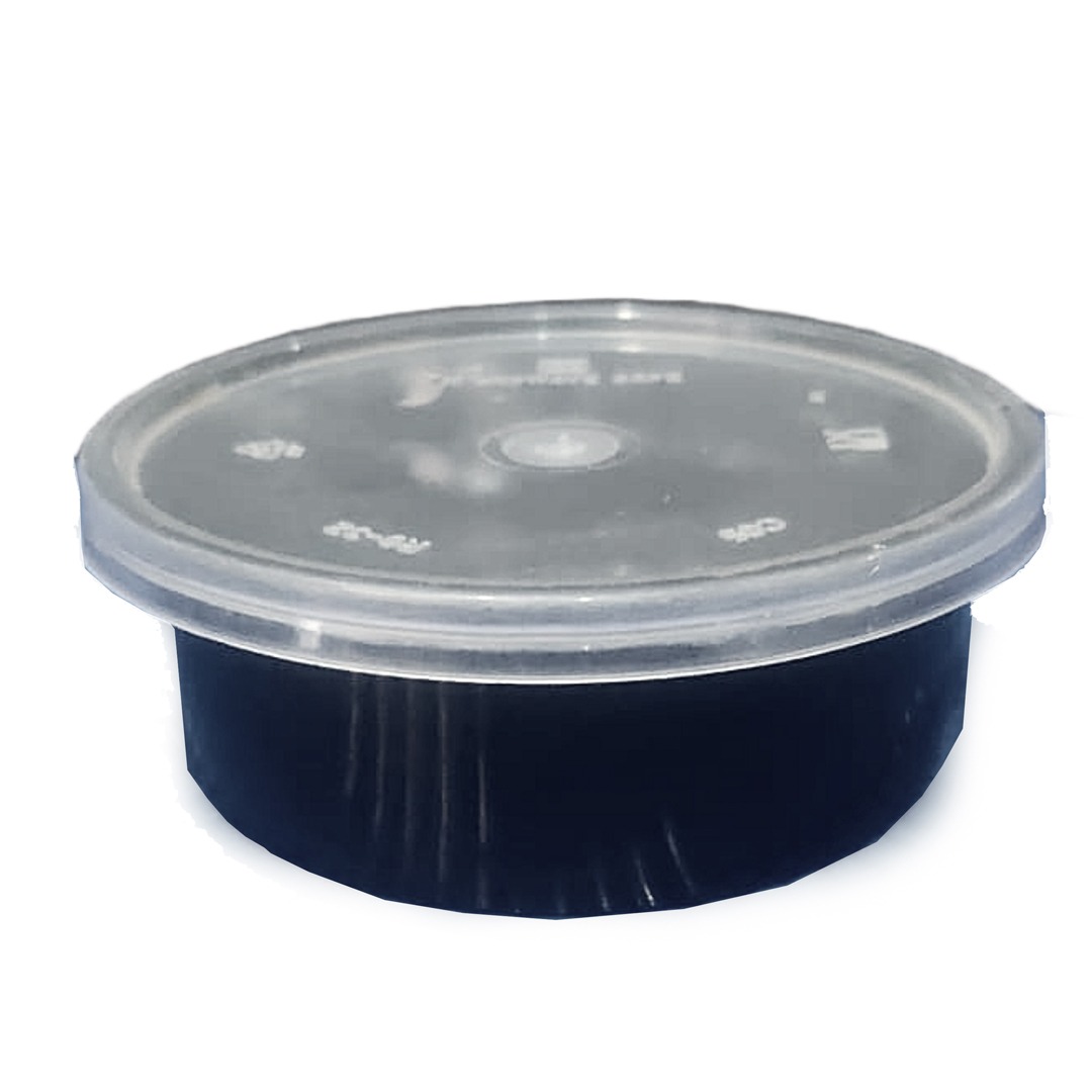 Spino - Round Container (Flat), 300 ml, Black with Lid (Pack of 50)