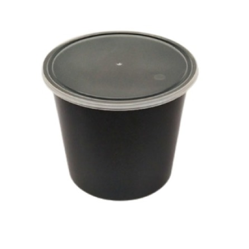 Bhagwati - Round Container 03-600 ml, Black with Lid (Pack of 100)