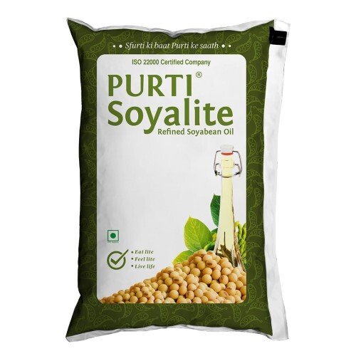 Purti Soyalite - Refined Soyabean Oil, 895 gm Pouch (Pack of 12)