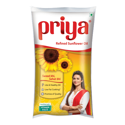 Priya - Refined Sunflower Oil, 1 L Pouch (Pack of 12)