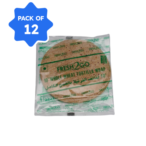 Fresh 2 Go - Whole Wheat Tortilla Wrap (RTC, Frozen 10"), 768 gm (Pack of 12)