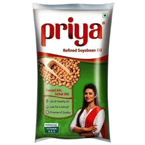 Priya - Refined Soyabean Oil, 1 L Pouch (Pack of 12)