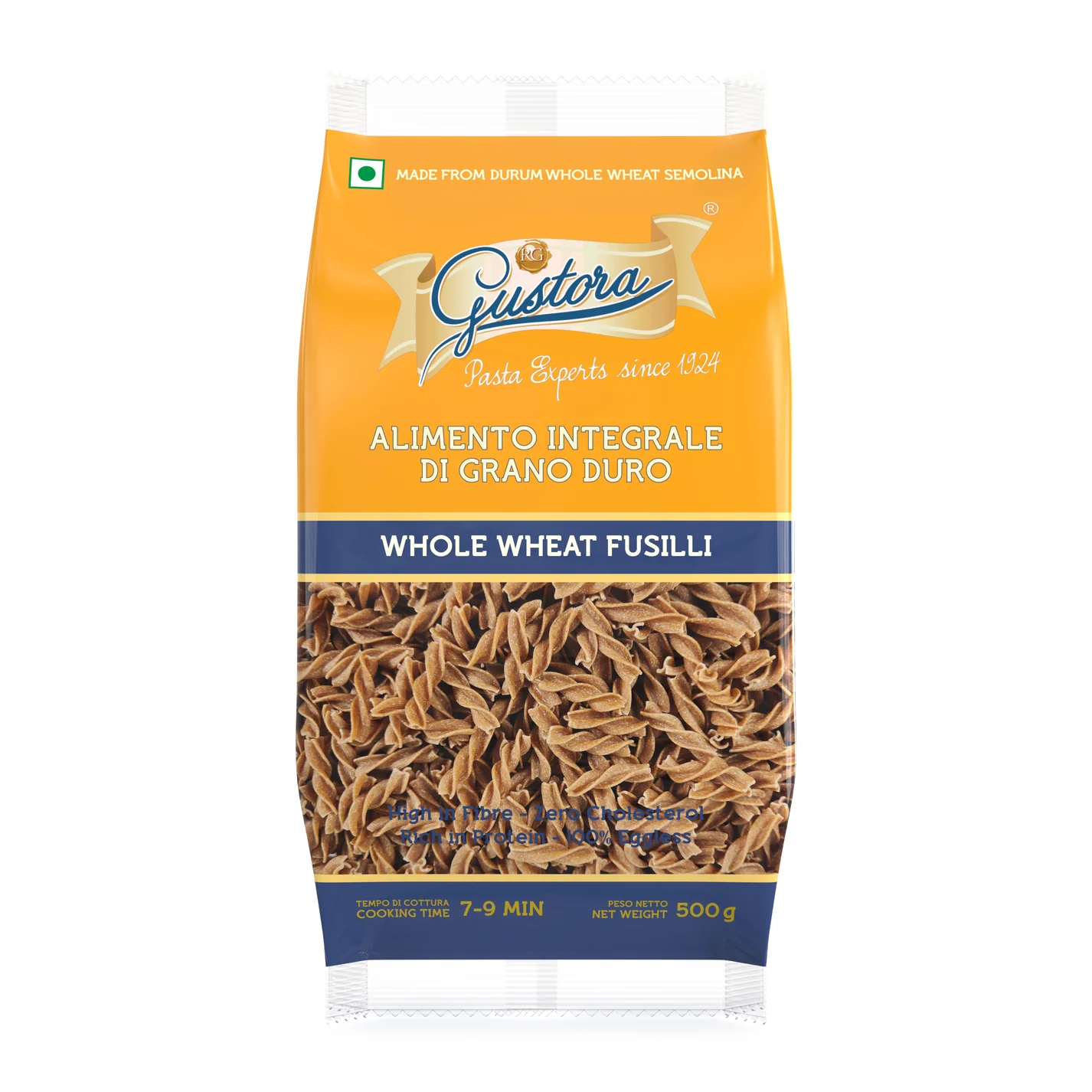 Gustora - Fusilli Pasta Whole Wheat, 500 gm
