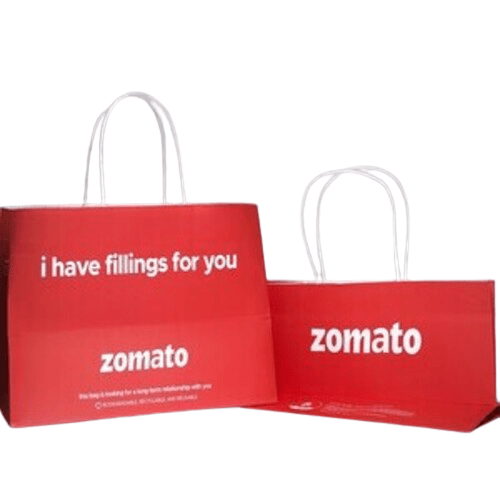 ID Biodegradable Zomato Paper Bags With Twisted Handle 28cm x 18cm x 15cm (LxHxG) (90 GSM, Coated), Pack of 500