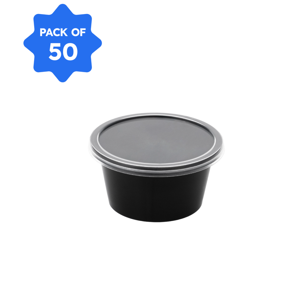 Damati - Round Container, 100 ml, Black with Lid (Pack of 50)