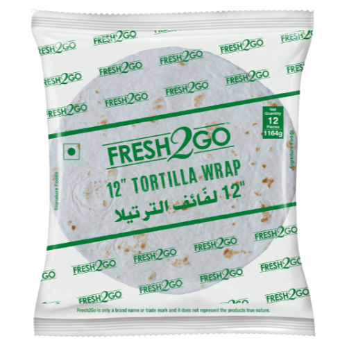 Fresh 2 Go - Frozen 12" Plain Tortilla (RTC), 1.2 Kg (Pack of 12)