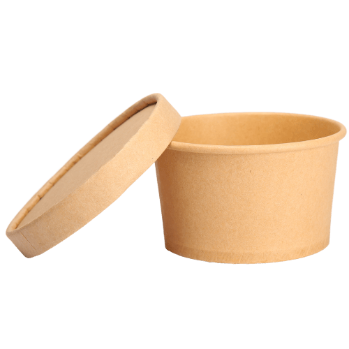 Round Kraft Paper Container, Brown With Lid, 350 ml (Pack of 500)
