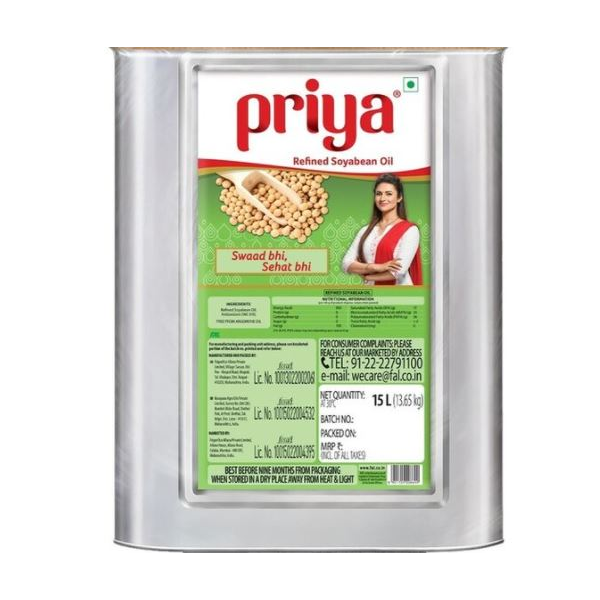 Priya - Refined Soyabean Oil, 15 L Tin