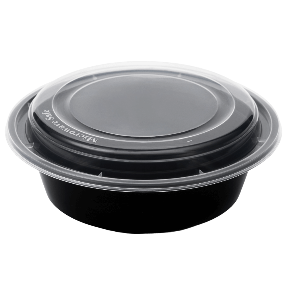 Damati - RO 32, Round Container 950 ml, Black with Lid (Pack of 500)