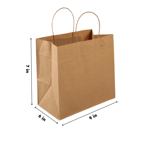 Kraft Paper Bag, 100 GSM, With Handle (W:9 X G:6 X H:7 Inches), (Pack of 100)