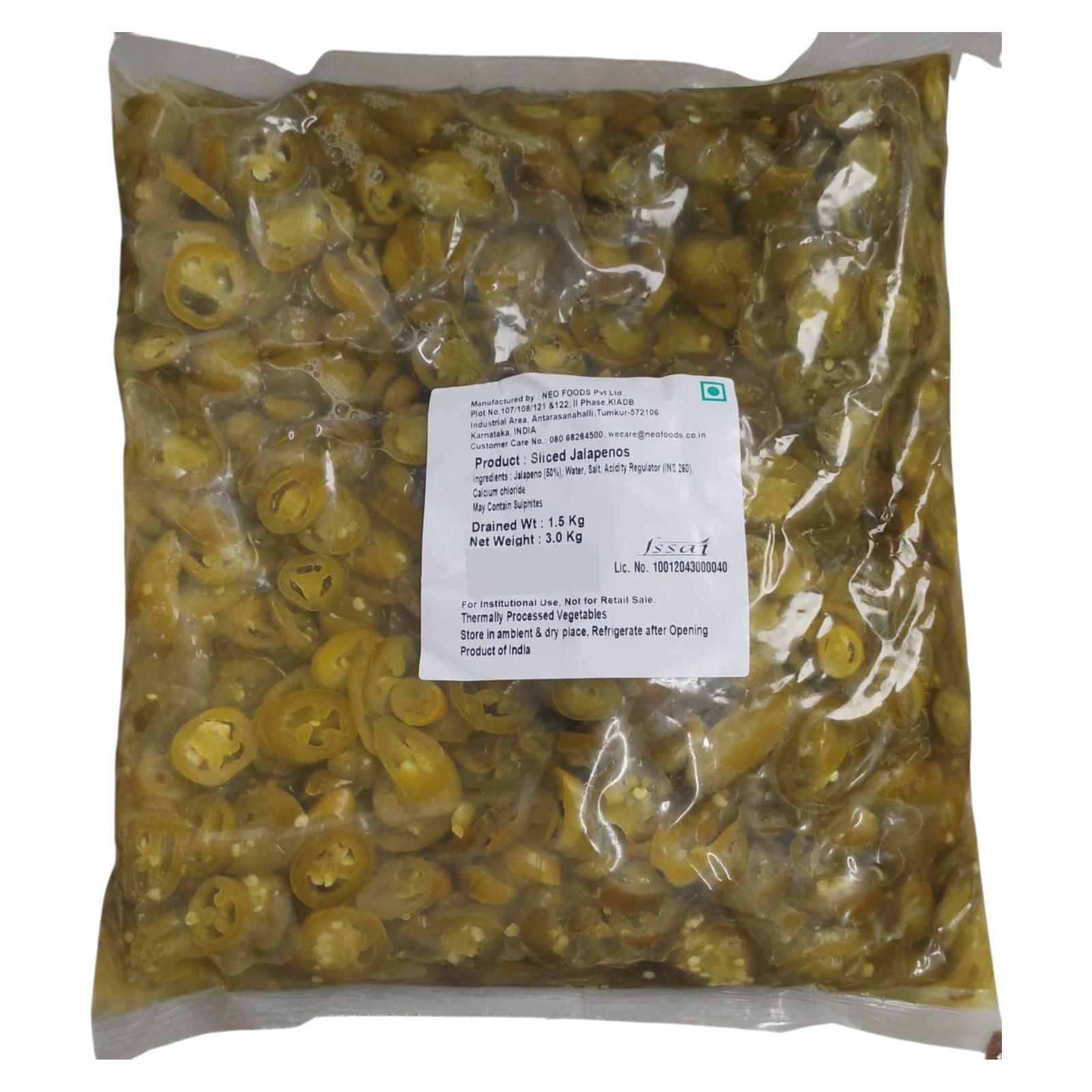 Neo - Sliced Jalapenoes, 3 Kg