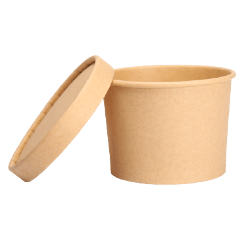 Round Kraft Paper Container, Brown With Lid, 500 ml (Pack of 500)