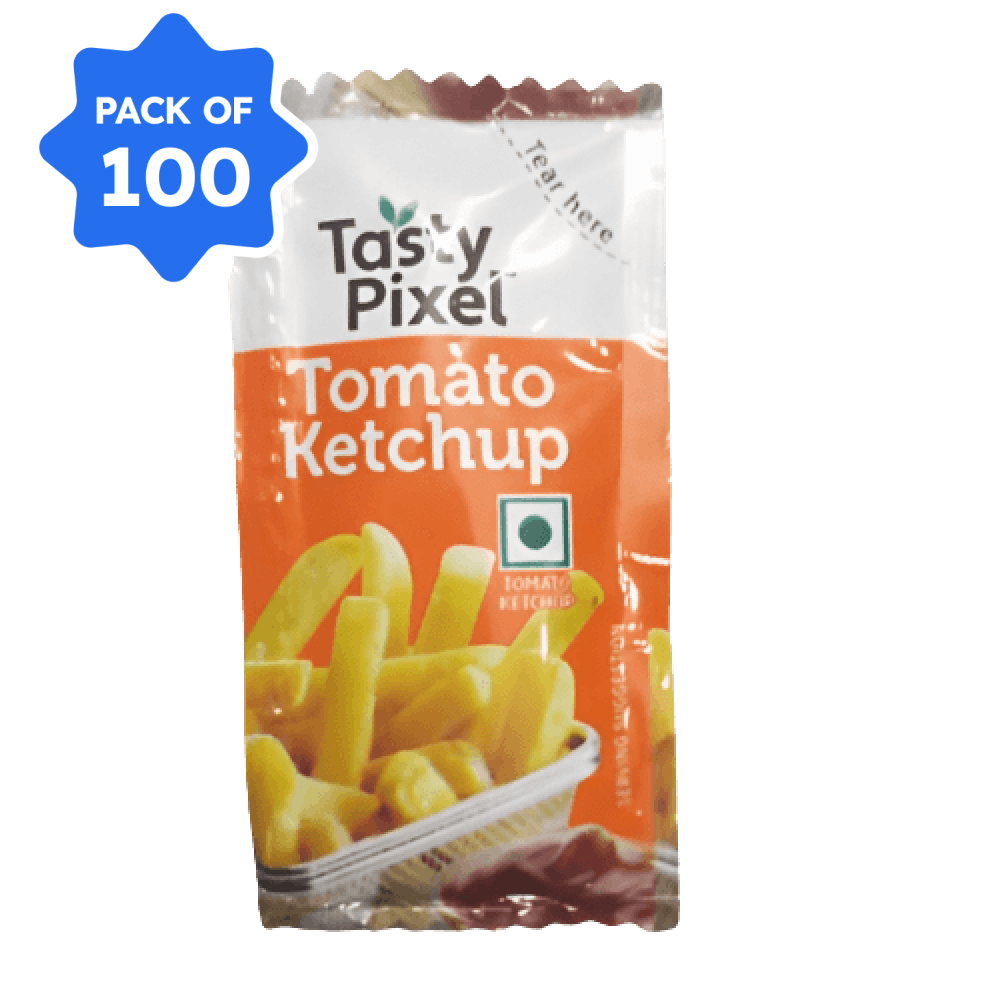 Veeba - Tomato Ketchup Sachet (Tasty Pixel), 8 gm (Pack of 100 Sachets)