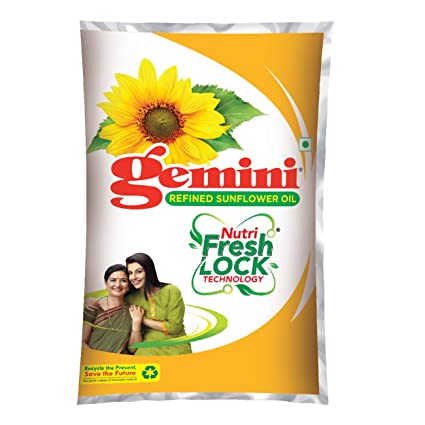 Gemini - Refined Sunflower Oil, 1 L Pouch (Pack of 12)